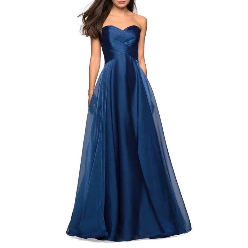 La Femme Elegant Blue Maxi Dress